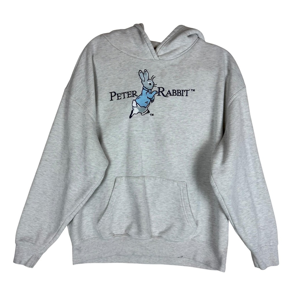 Beatrix Potter Hoodie Mens Medium Gray Fleece Peter Rabbit Embroidered Graphic